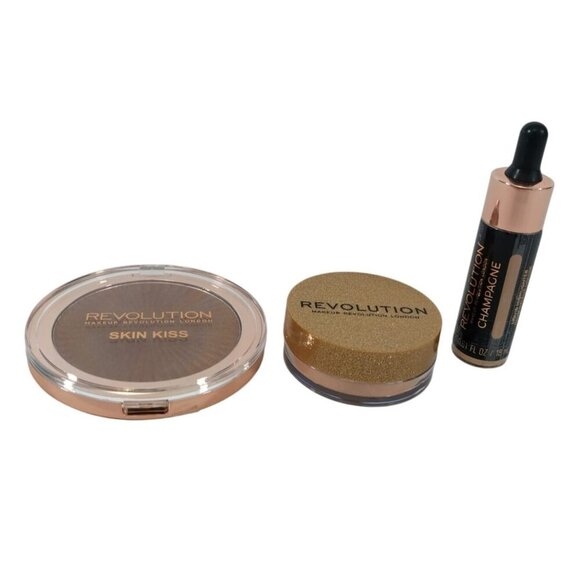 Makeup Revolution Skin Kiss Highlighter Champagne Liquid and Powder Set. - Picture 6 of 7